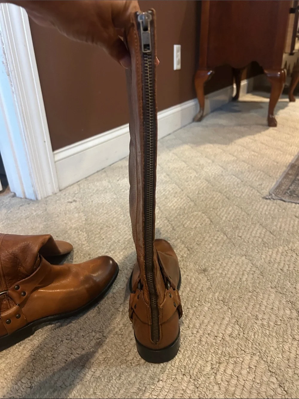 Frye Tall Cognac Leather Harness Riding Boots